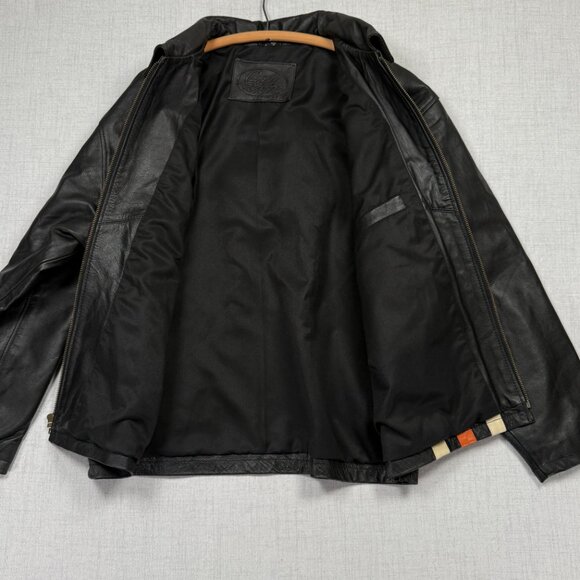 Geek Squad Leather Racing Stripe Jacket Black Orange Cream PC Techies Size L - Picture 6 of 15